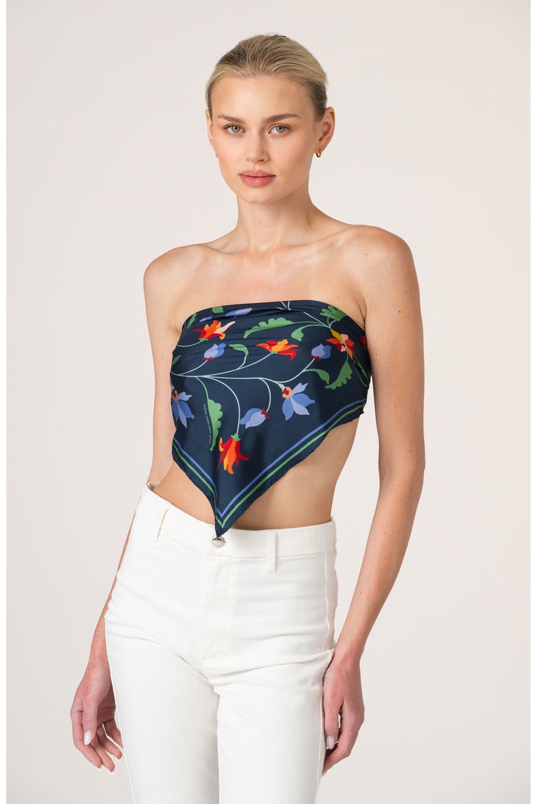 Navy Vine Double Sided Silk Scarf, Alternate, color, Blue