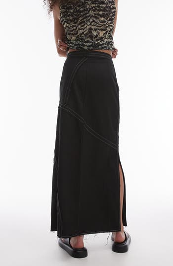 Raw Edge Topstitch Maxi Skirt