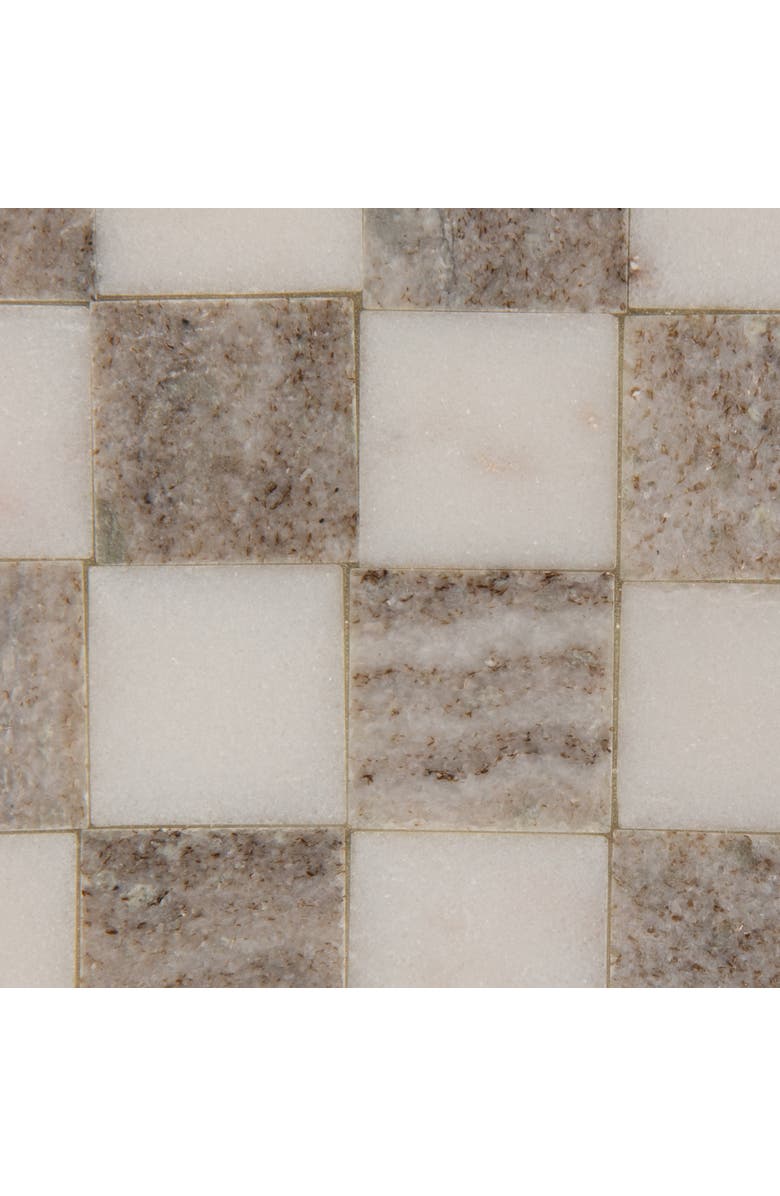 Storied Home Round Marble Checkered Cheese and Serving Tray, Buff Color and White, Alternate, color, 