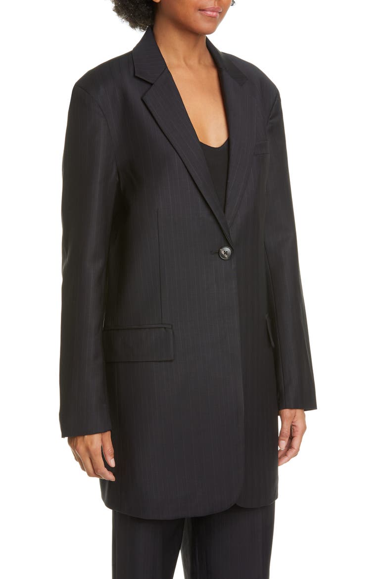 Pinstripe Oversize Wool Blend Blazer, Alternate, color, BLACK