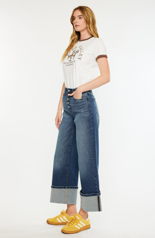 Kancan Collie Ultra High Rise Cropped Wide Leg Jeans In Blue