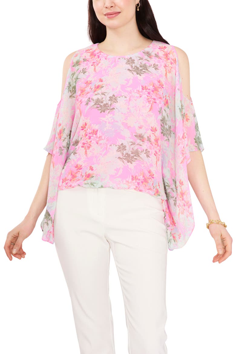 Floral Print Cold Shoulder Cape Sleeve Top, Main, color, GLOW GARDENS