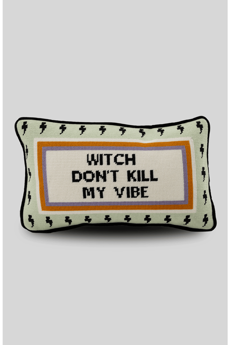 Witch Don't Kill My Vibe Needlepoint Pillow, Main, color, Black