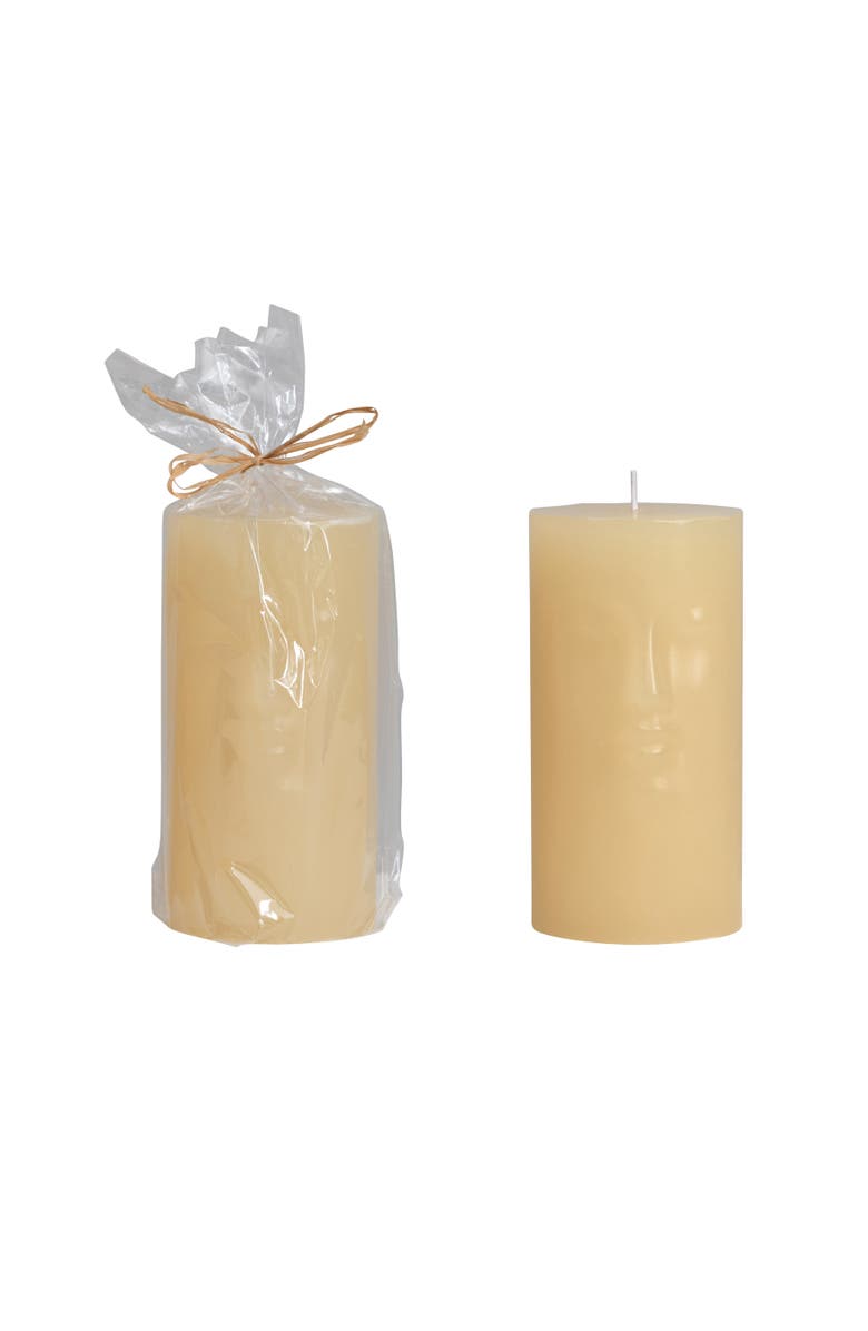 Storied Home Unscented Face Pillar Candle, Cream, Main, color, Cream