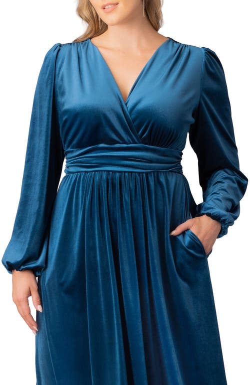 Kiyonna Vivienne Long Sleeve Velvet Gown In Blue