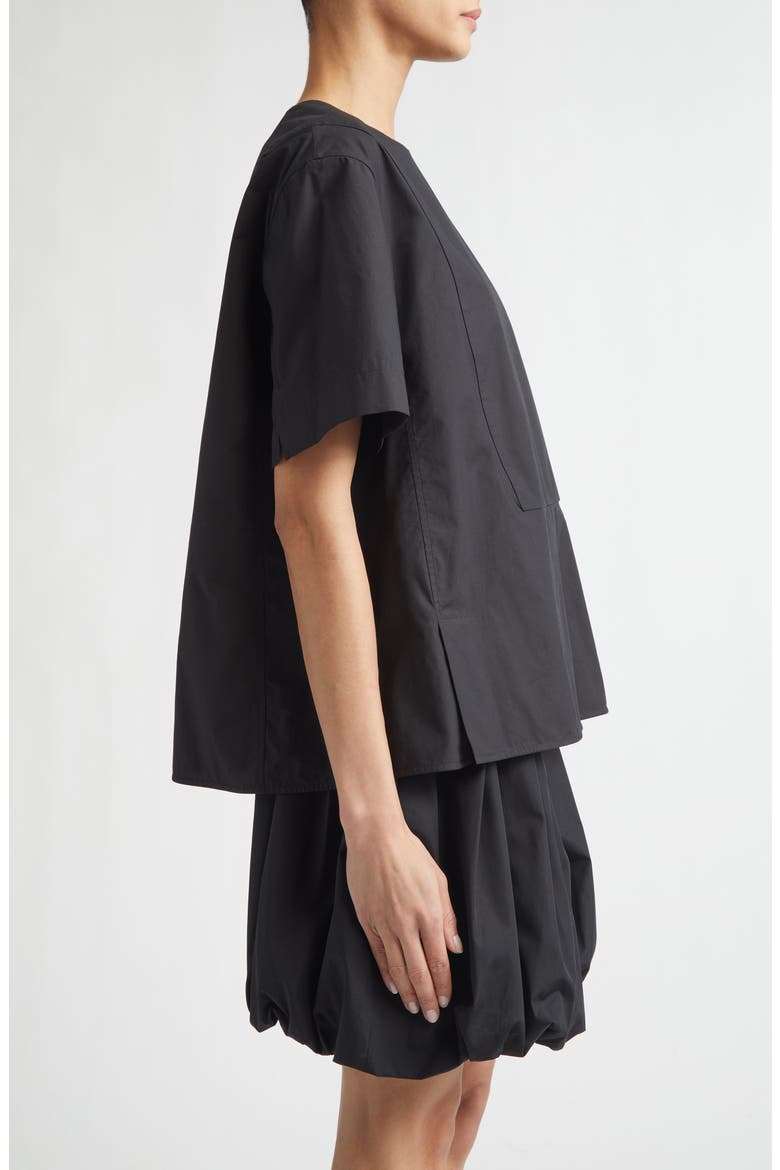 Plastron Back Button Cotton Poplin Top, Alternate, color, BLACK