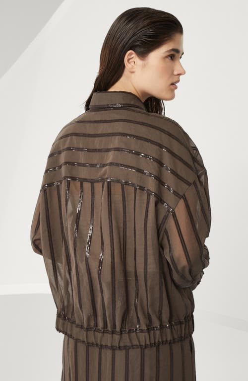 Brunello Cucinelli Cotton Organza Dazzling Stripe Jacket In Chocolate