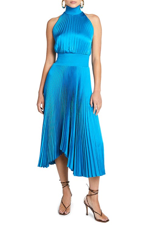Renzo Pleated Sleeveless Midi Dress