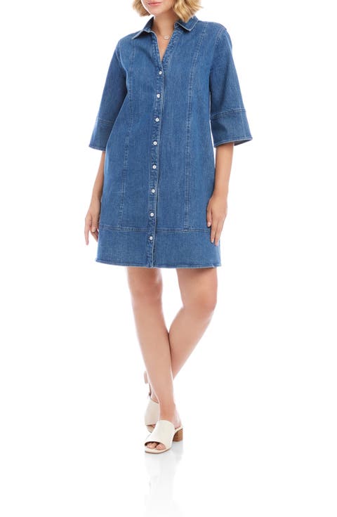 Flare Sleeve Denim Shirtdress (Chambray)