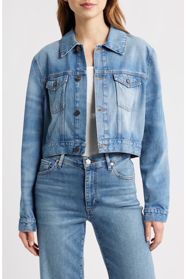 The Off Duty Denim Trucker Jacket, Main, color, ESSENCE