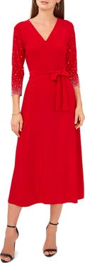 Chaus Embellished Tie Waist Midi Dress