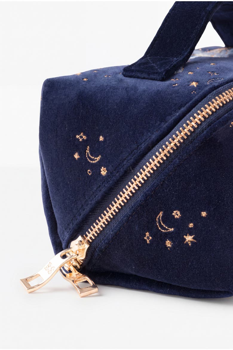 Mystical Whale Velvet Open Flat Makeup Bag, Alternate, color, Navy