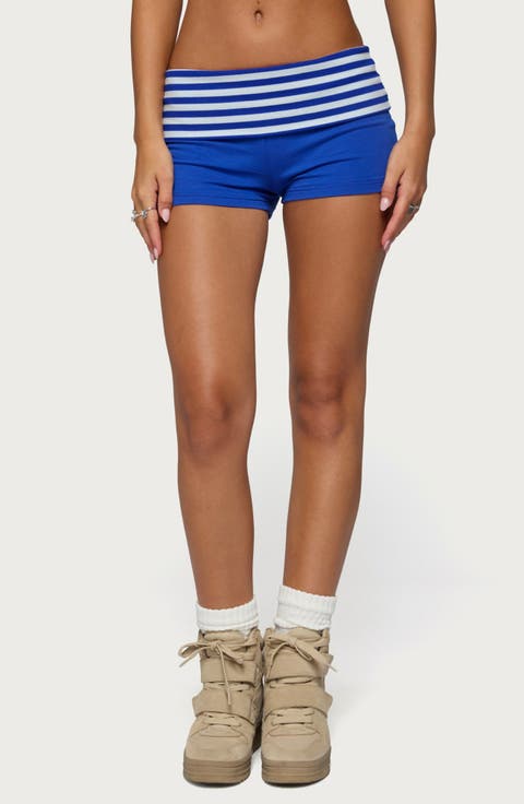 Shantal Stripe Stretch Cotton Foldover Microshorts