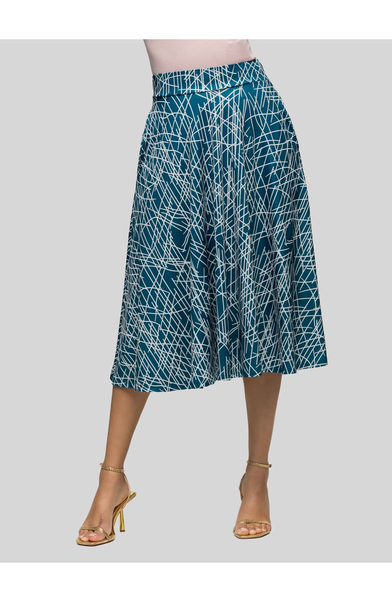24seven Comfort Apparel Geometric Print Elastic Waist Pocket Midi Skirt, Main, color, Blue Multi