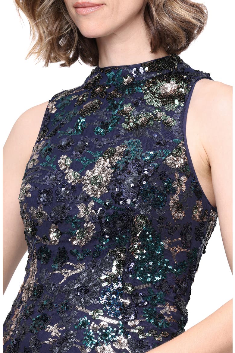 Sequin Floral Stretch Gown, Alternate, color, NAV/ EMERALD/ AB