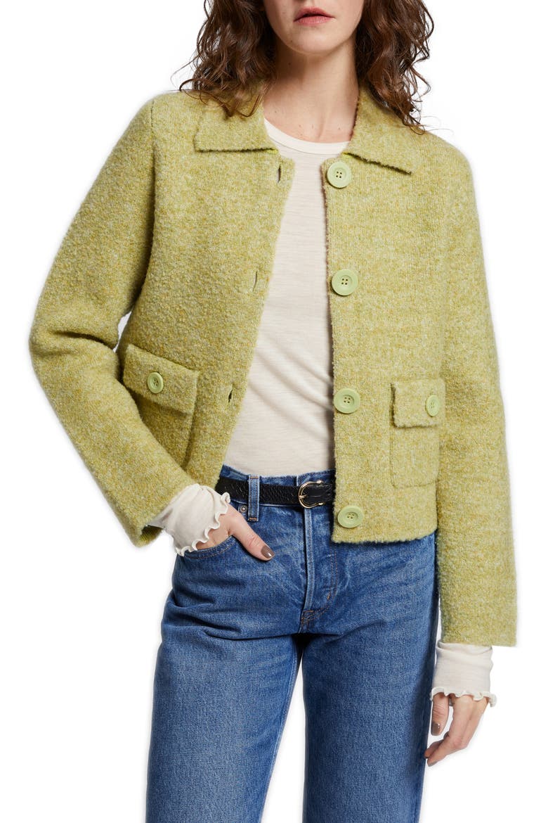 Collared Short Jacket, Main, color, GREEN TWEED