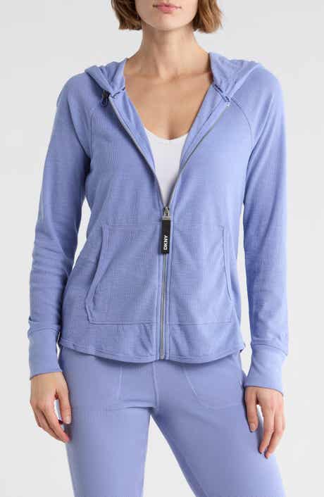 DKNY Slub Waffle Knit Zip Hoodie