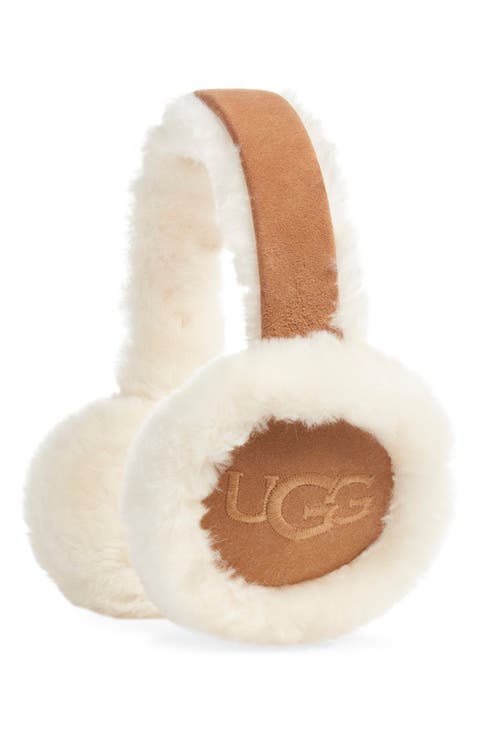 Logo Embroidered Genuine Shearling Earmuffs