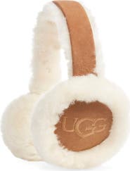 UGG® Logo Embroidered Genuine Shearling Earmuffs