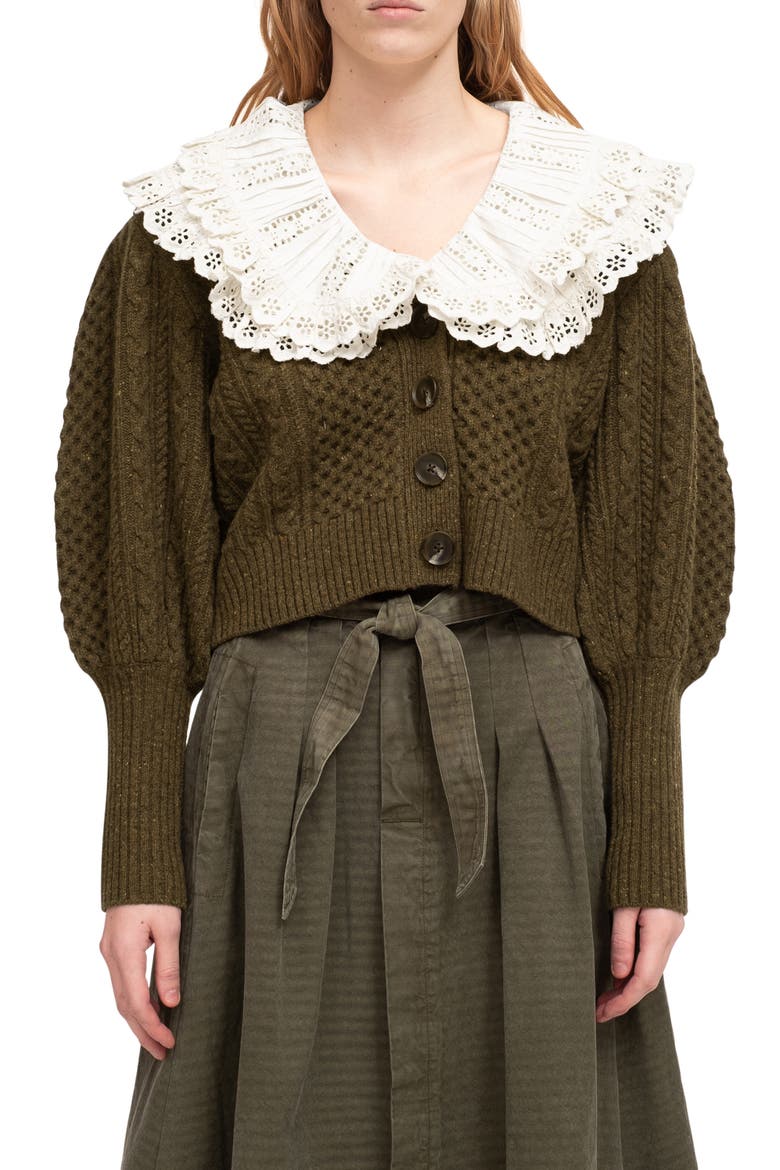 Juliette Merino Wool Cardigan with Removable Collar, Main, color, ARMY