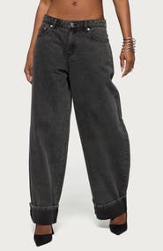 EDIKTED Kella Low Rise Baggy Wide Leg Cuffed Jeans