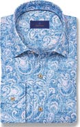 David Donahue Paisley Long Sleeve Linen & Pima Cotton Button-Up Shirt