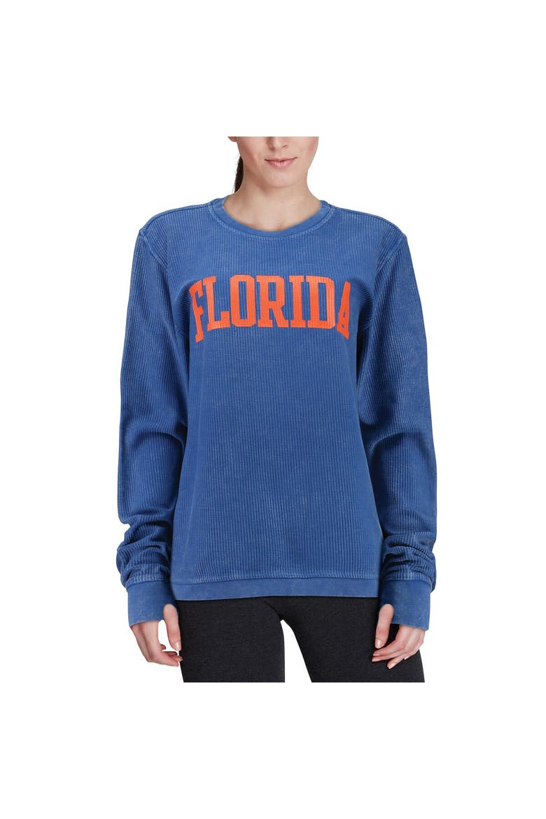 Women's Pressbox Royal Florida Gators Comfy Cord Vintage Wash Basic Arch Pullover Sweatshirt, Alternate, color, Royal
