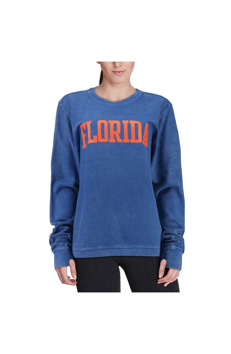 PRESSBOX Women's Pressbox Royal Florida Gators Comfy Cord Vintage Wash Basic Arch Pullover Sweatshirt, Alternate, color, Royal