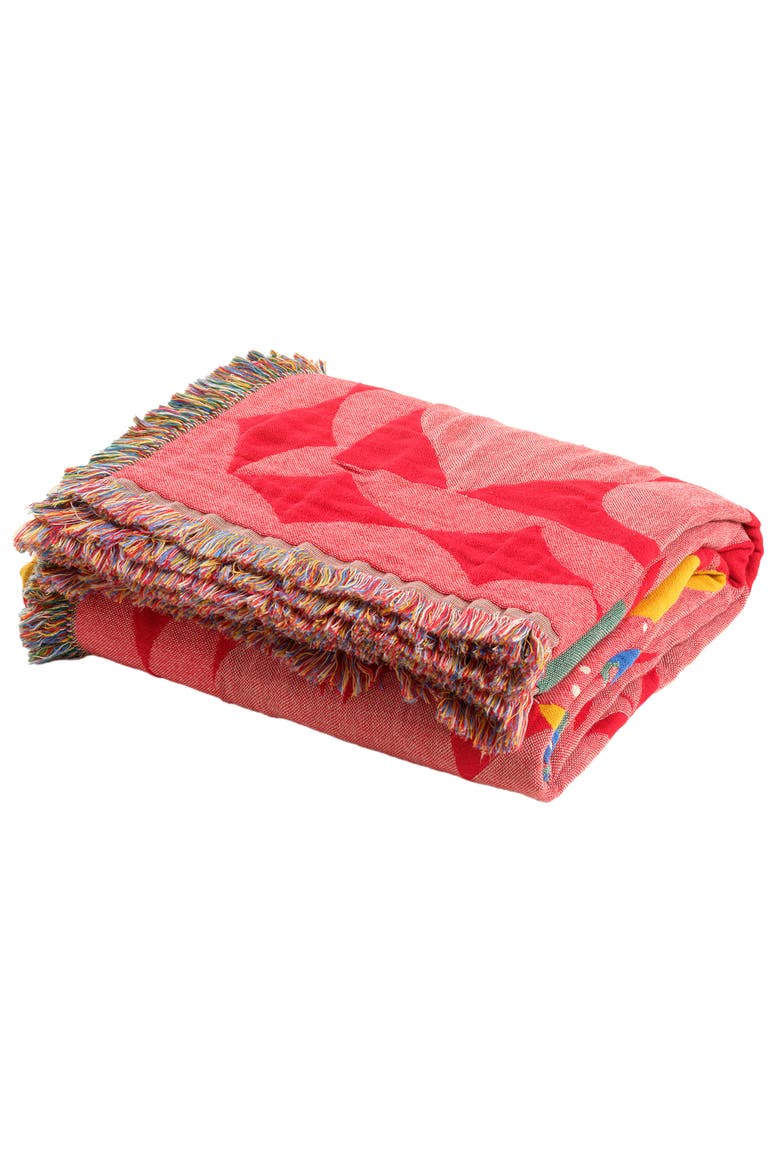 Novelas Fringed Jacquard 100% Cotton Throw Razzle 54X71 In, Alternate, color, Red Overflow