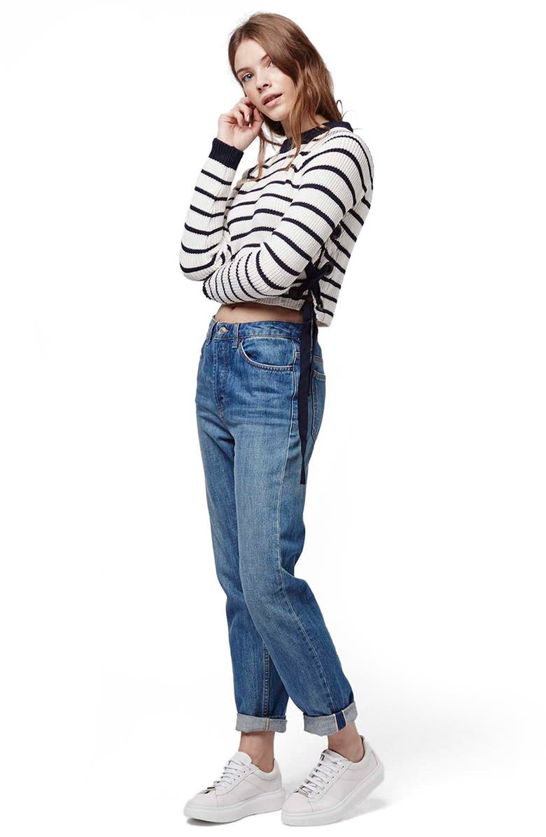 Topshop Lace-Up Crop Sweater, Alternate, color,