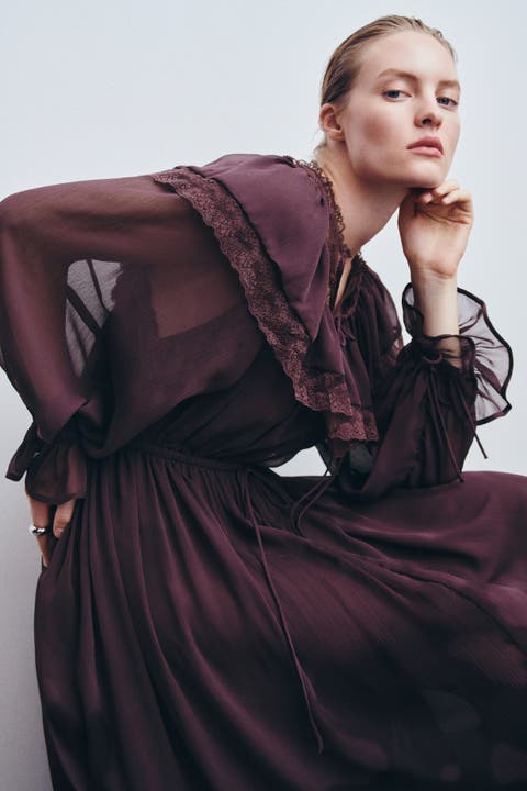 Lace-detail Chiffon Dress