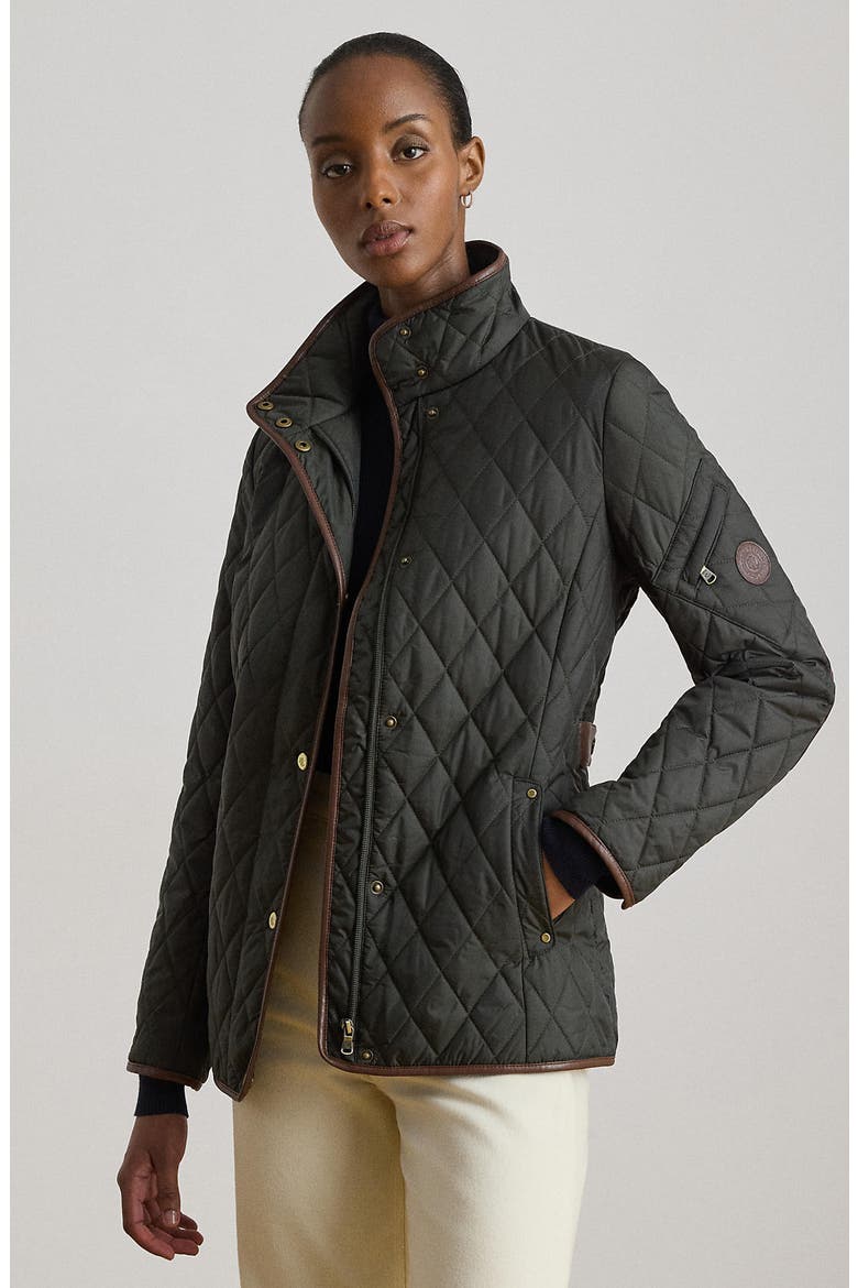Quilted Barn Jacket with Faux Leather Trim, Alternate, color, LITCHFIELD LODEN