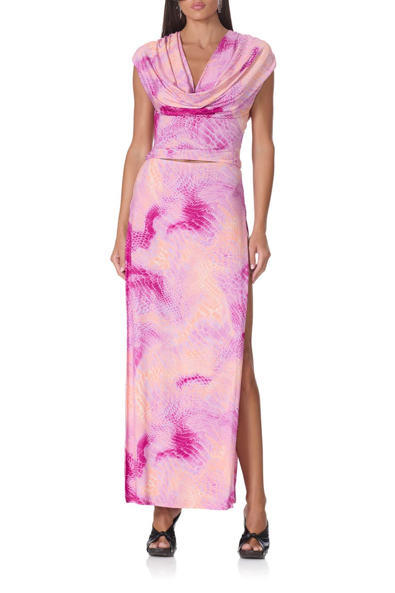 Tempest Snakeskin Print Side Slit Maxi Skirt, Alternate, color, LAVENDAR SNAKE