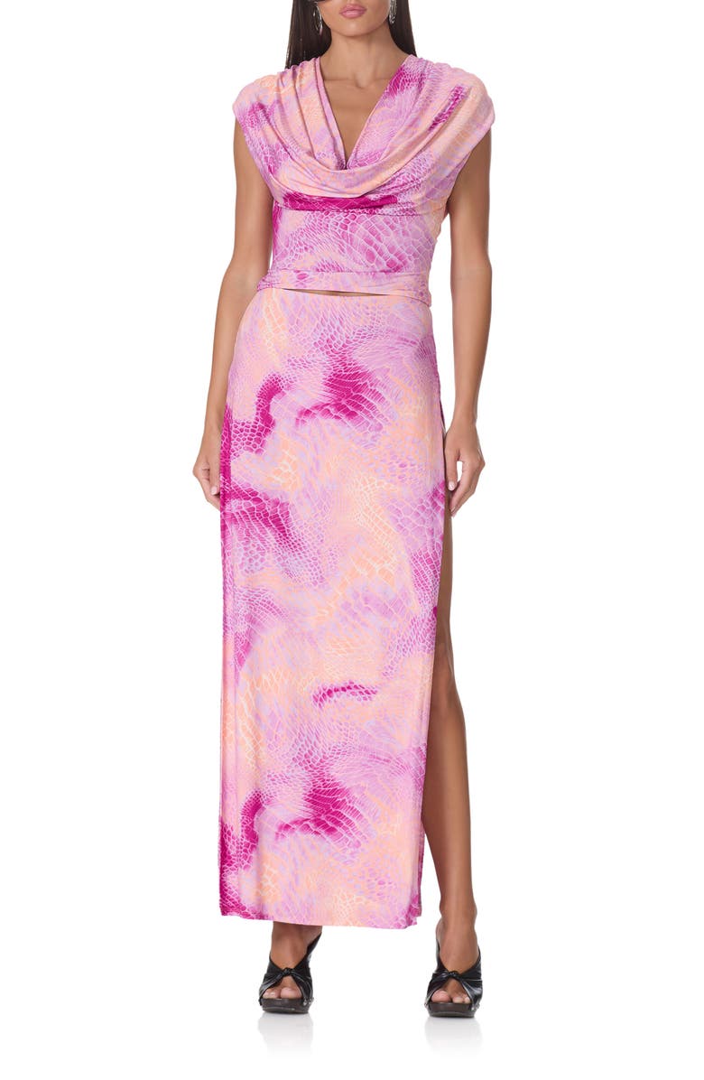 AFRM Tempest Snakeskin Print Side Slit Maxi Skirt, Alternate, color, Lavendar Snake