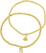 Adornia Initial & Heart 2-Pack Stretch Bracelets