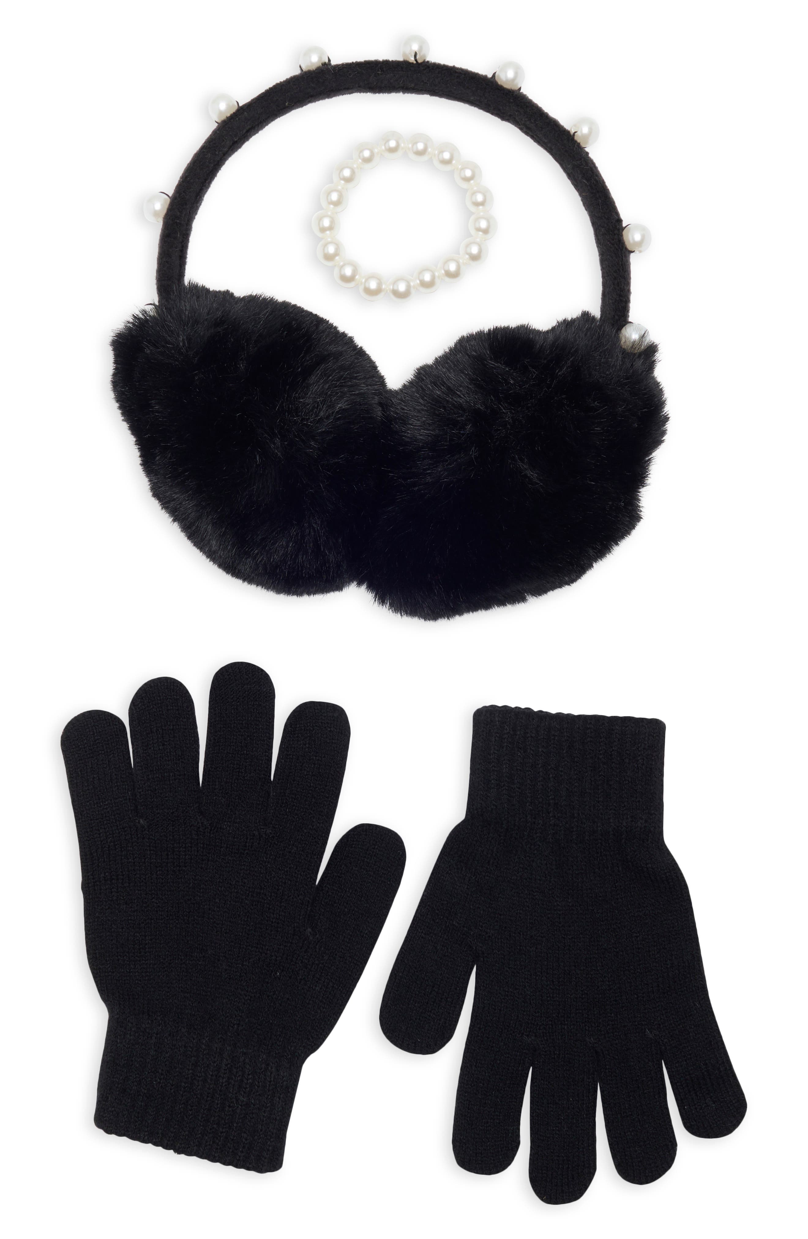 Kids' 3-Piece Pearl Earmuffs, Gloves & Bracelet Set