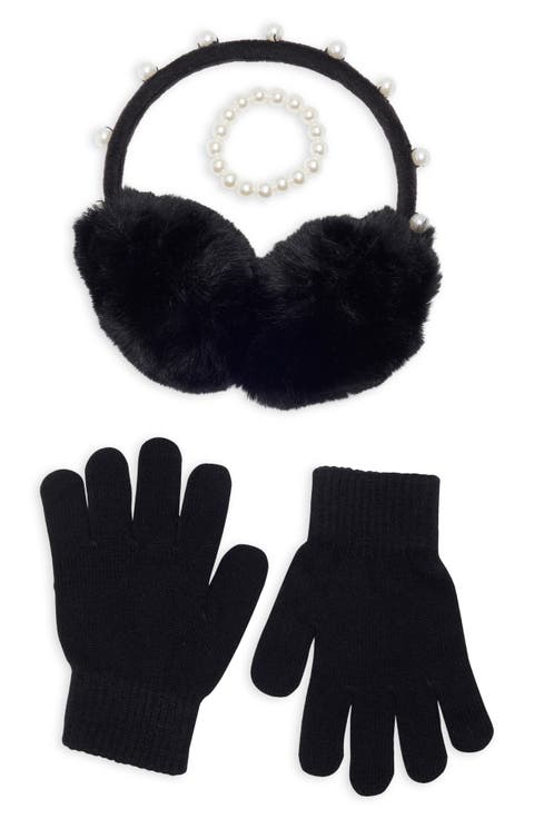 Kids' 3-Piece Pearl Earmuffs, Gloves & Bracelet Set