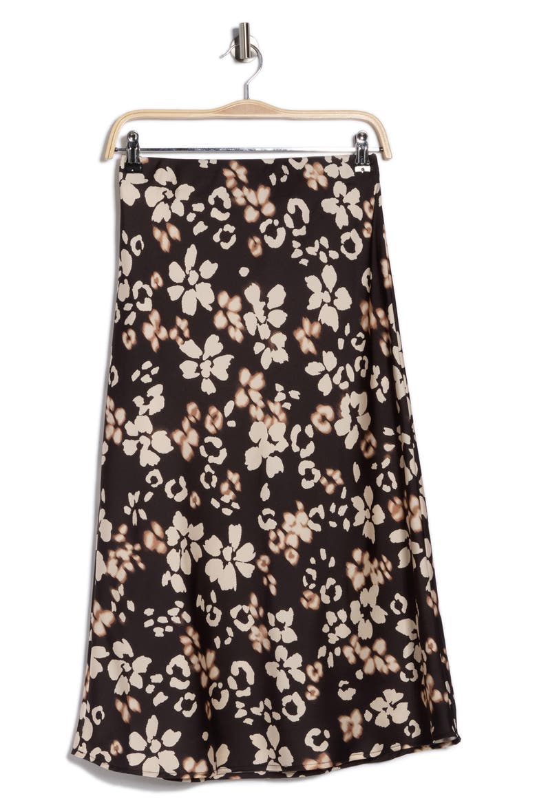 Floral Satin Midi Skirt, Alternate, color, BLACK