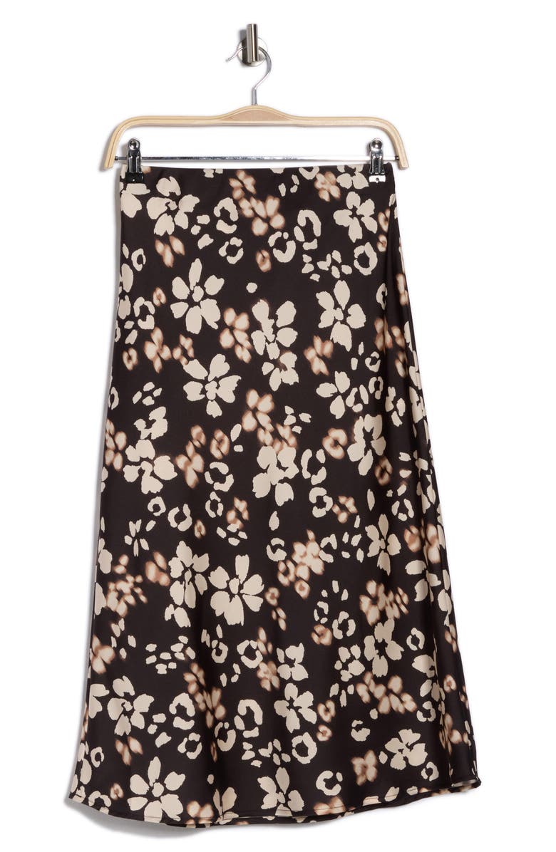 Renee C Floral Satin Midi Skirt, Main, color, Black
