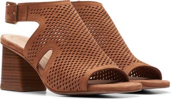 Clarks nubuck leather perforated heeled sandals online