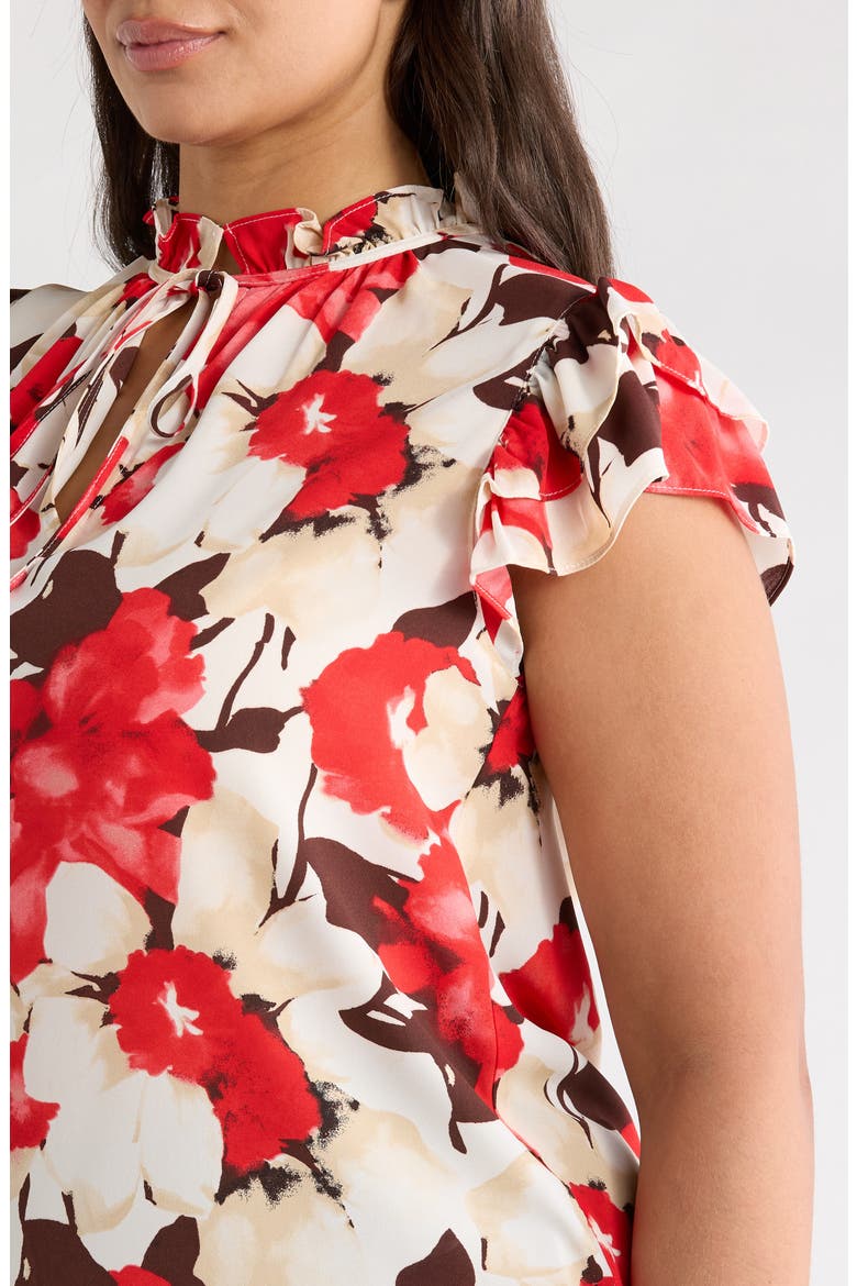 Ruffle Tie Neck Top, Alternate, color, WHITE DOVE MULTI