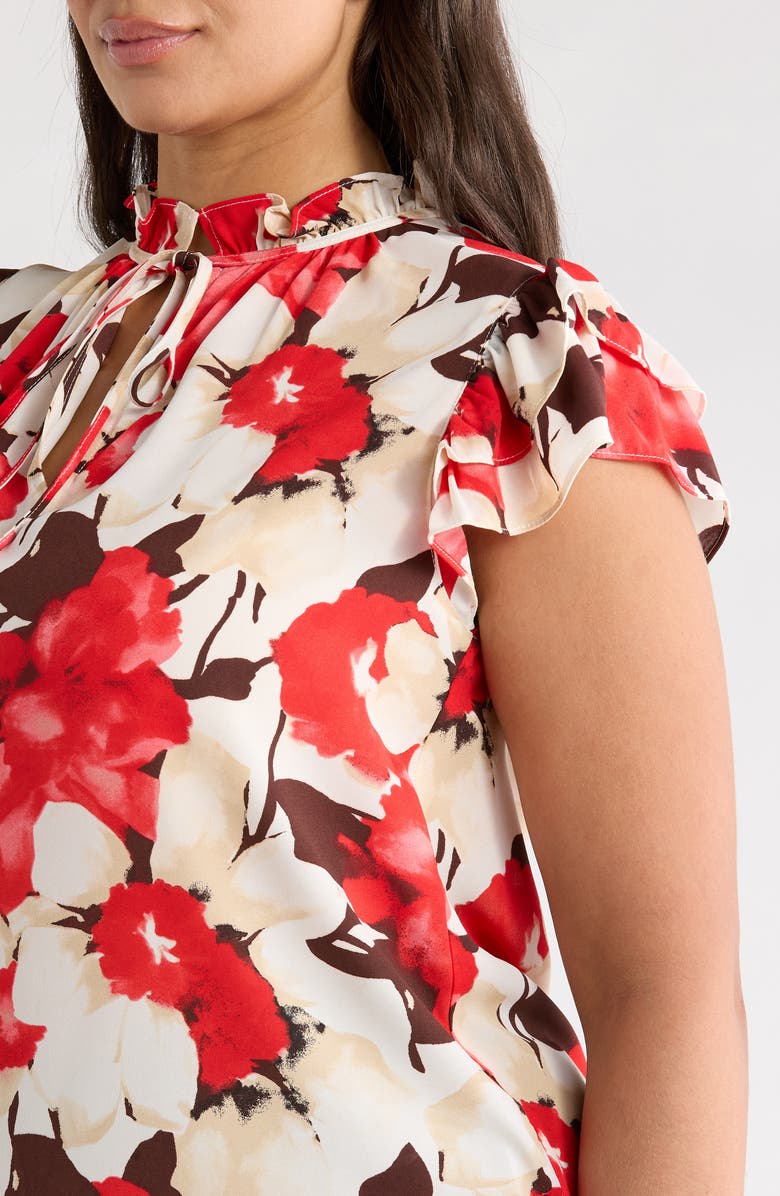 Anne Klein Ruffle Tie Neck Top, Alternate, color, White Dove Multi