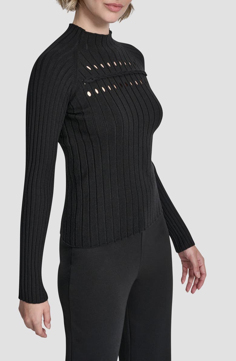 DKNY Cord Detail Rib Sweater, Alternate, color, Black