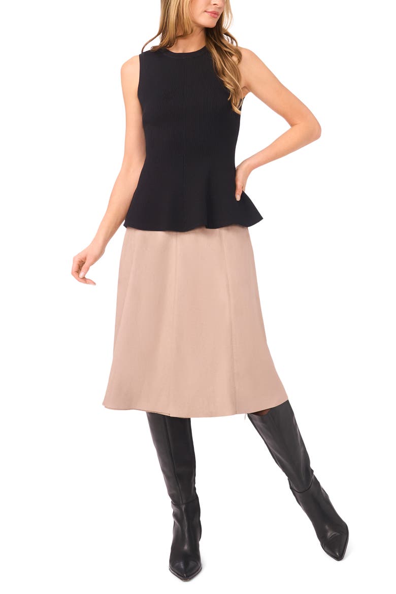 Sleeveless Peplum Rib Top, Alternate, color, RICH BLACK