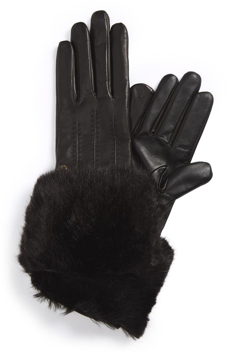 Ted Baker London Leather & Faux Fur Gloves, Main, color, 