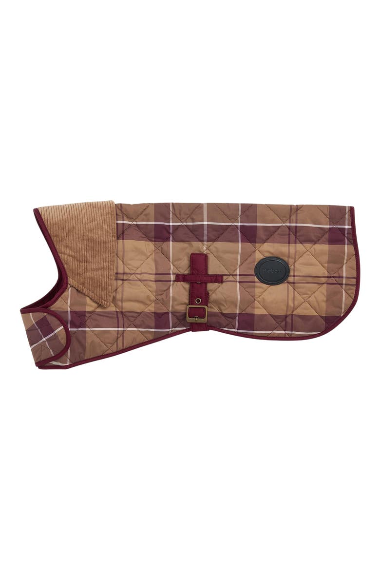 Quilted Tartan Dog Coat, Main, color, MUTED CABERNET