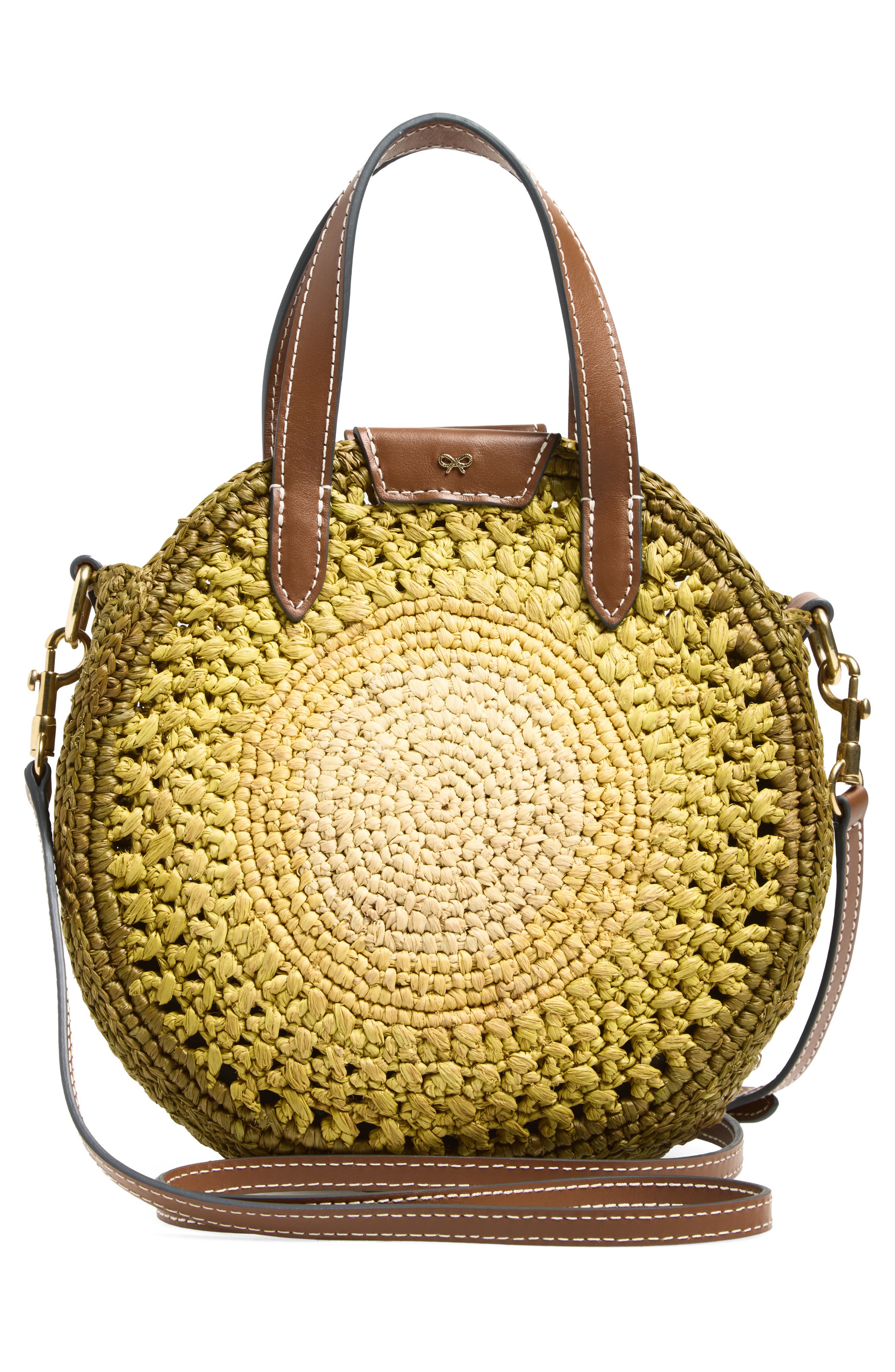 Anya Hindmarch Small Bow Round Raffia Tote, Alternate, color, Gordal