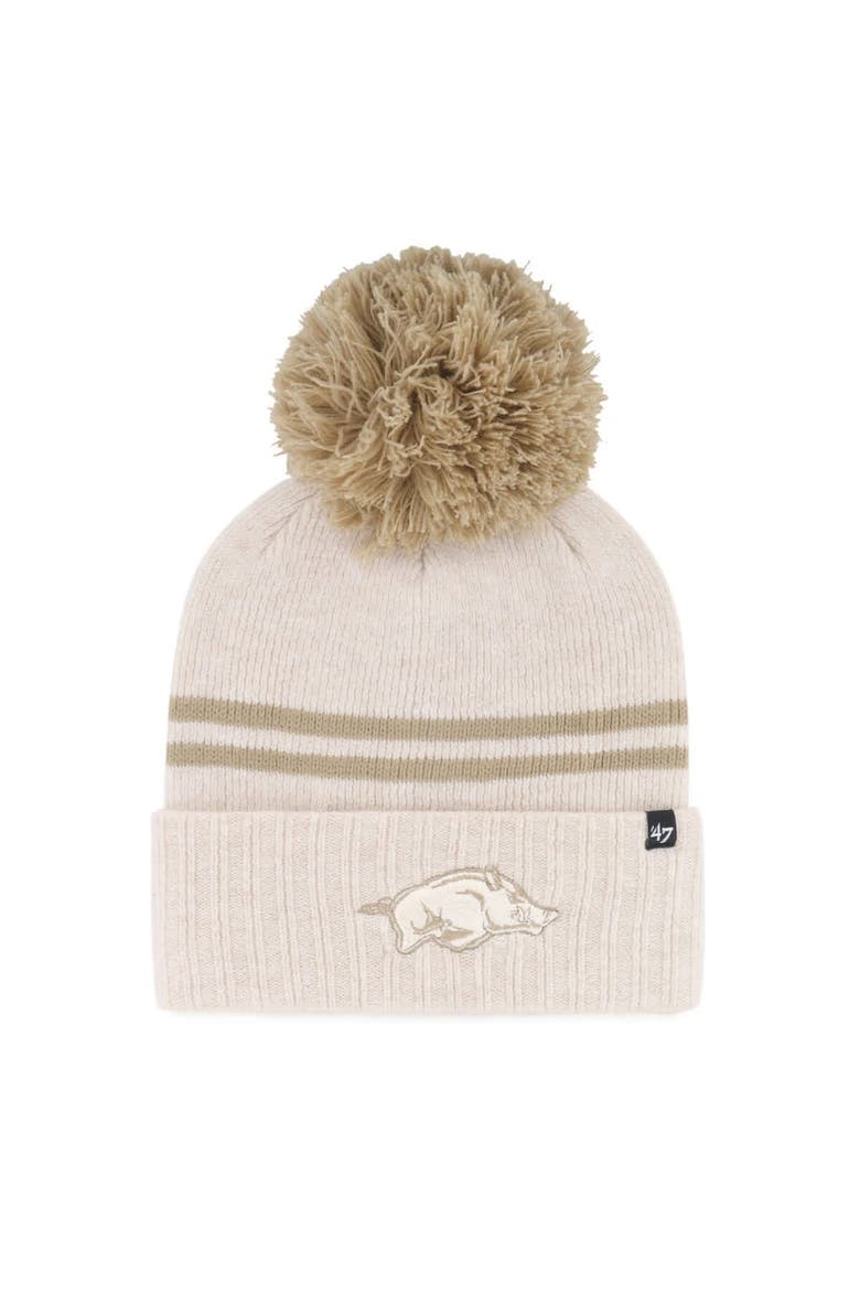 Women's '47  Natural Arkansas Razorbacks Core & Inline Latte Cuffed Knit Hat with Pom, Main, color, Natural