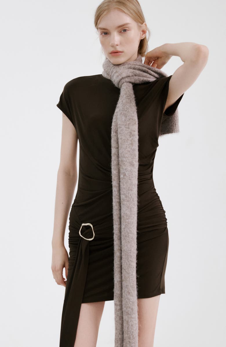 MANGO Vestido Side Drape Top, Alternate, color, Brown