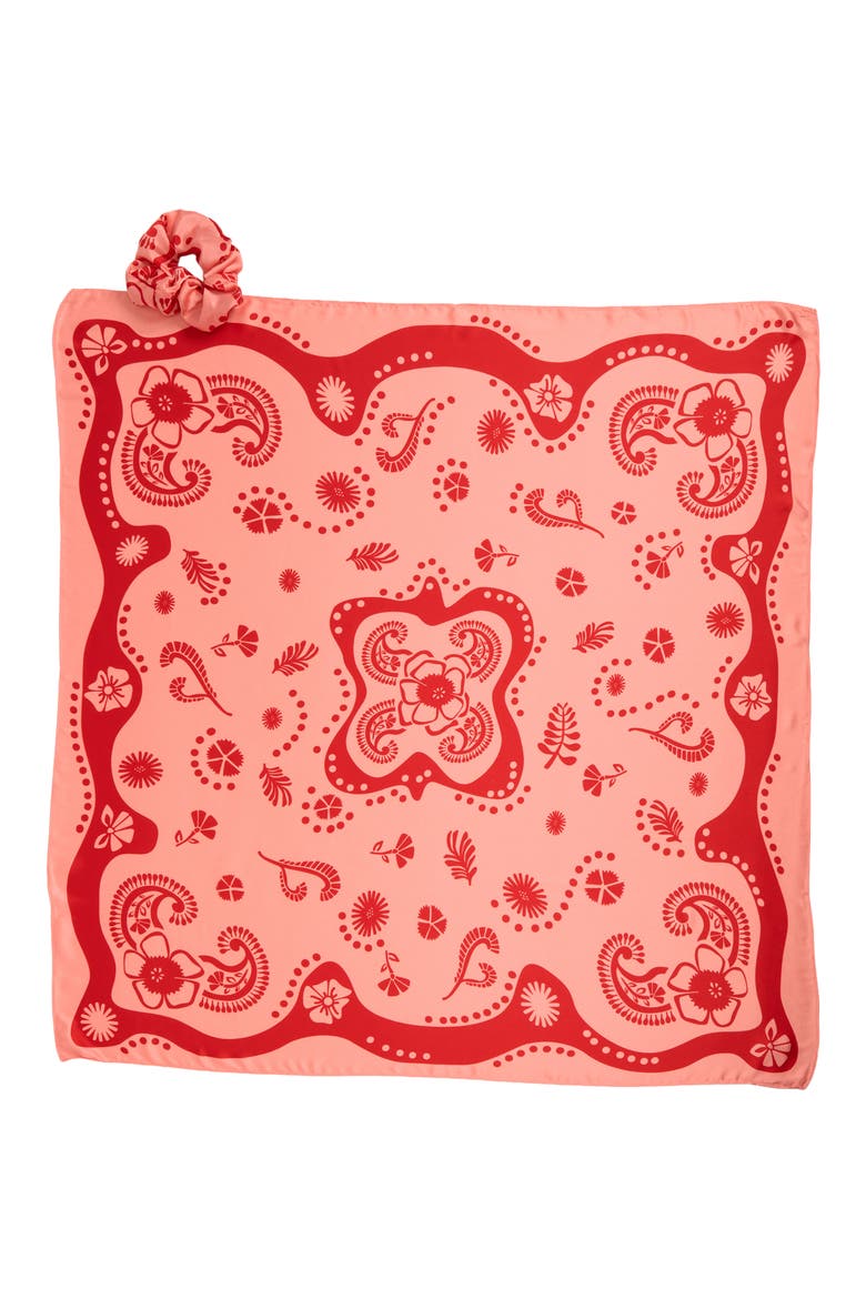 Paisley Print Scrunchie Scarf, Alternate, color, PEACH COMBO